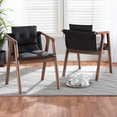 BAXTON STUDIO Marcena Mid-Century Modern Black Imitation Leather Upholstered 2-Piece Wood Dining Chair Set Set of 2 188-11663-ZORO